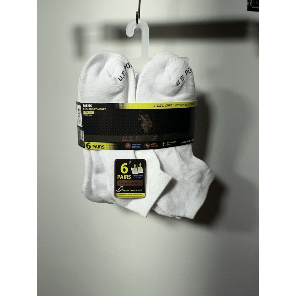 U.S. Polo Assn. Men's Low Cut Athletic Socks White 6 Pairs Size 6-12